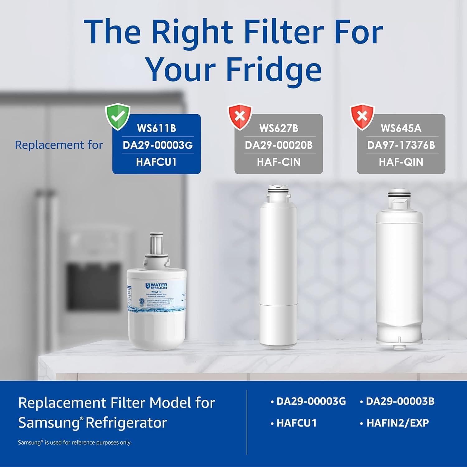 imageWaterspecialist DA2900003G Refrigerator Water Filter Replacement for DA2900003G DA2900003B AquaPure Plus RSG257AARS RFG237AARS HAFCU1 RS22HDHPNSR WSS1 3 Filters