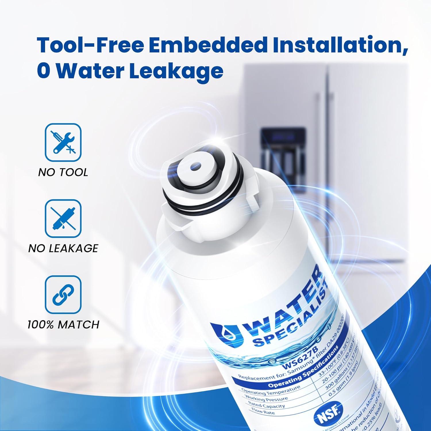 imageWaterspecialist DA2900020B Replacement for Samsung Water Filter DA2900020B HAFCINEXP DA2900020B1 HDX FMS2 RS25J500DSR RF28HMEDBSR RF263BEAESR RF4287HARS DA9708006A1 2 Filters3 Count Pack of 1