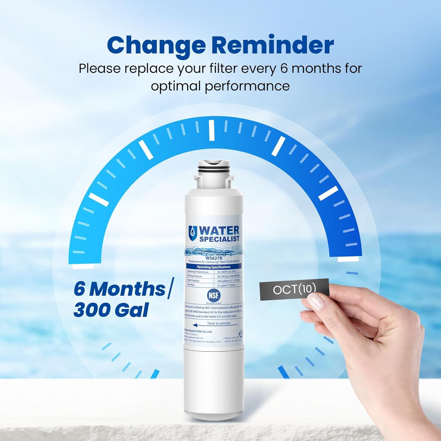 imageWaterspecialist DA2900020B Replacement for Samsung Water Filter DA2900020B HAFCINEXP DA2900020B1 HDX FMS2 RS25J500DSR RF28HMEDBSR RF263BEAESR RF4287HARS DA9708006A1 2 Filters4 Count Pack of 1