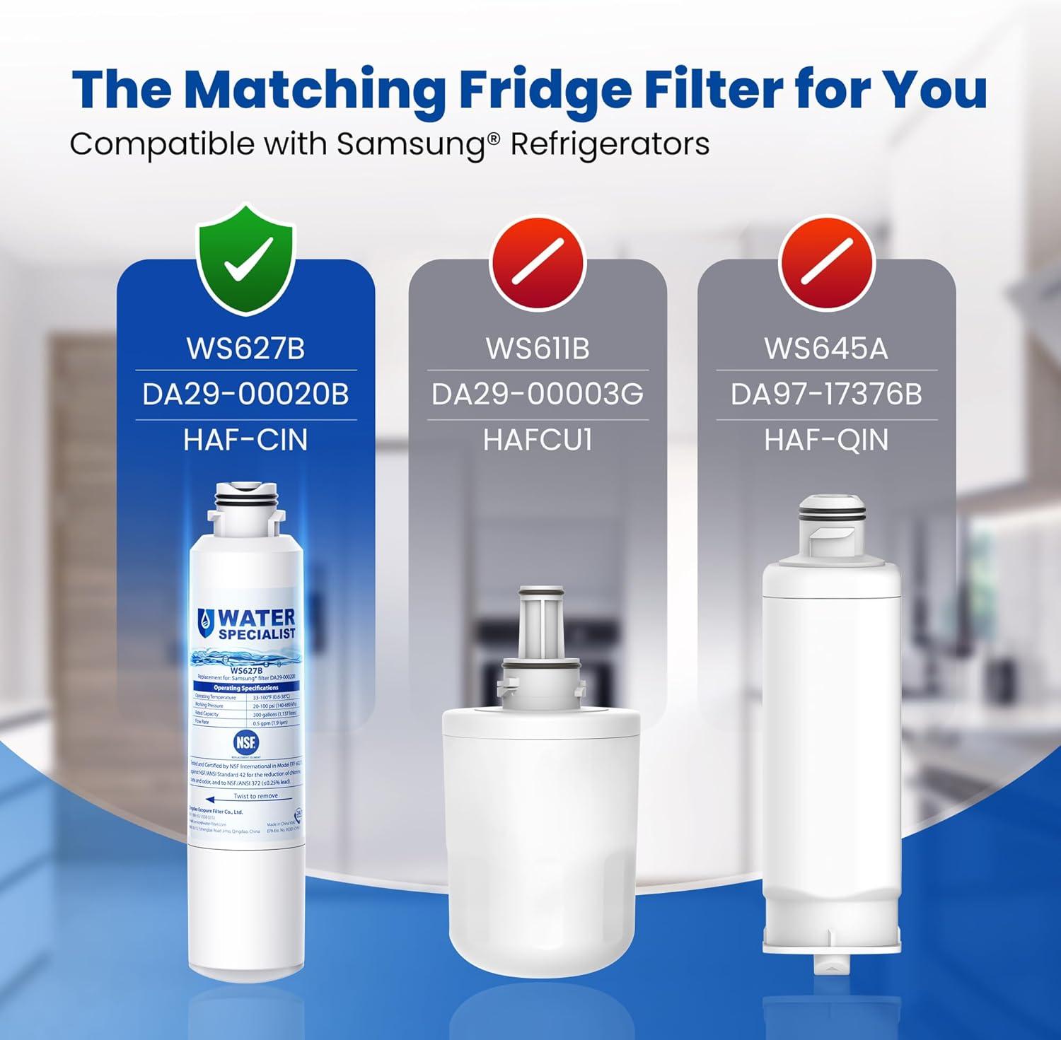 imageWaterspecialist DA2900020B Replacement for Samsung Water Filter DA2900020B HAFCINEXP DA2900020B1 HDX FMS2 RS25J500DSR RF28HMEDBSR RF263BEAESR RF4287HARS DA9708006A1 2 Filters3 Count Pack of 1