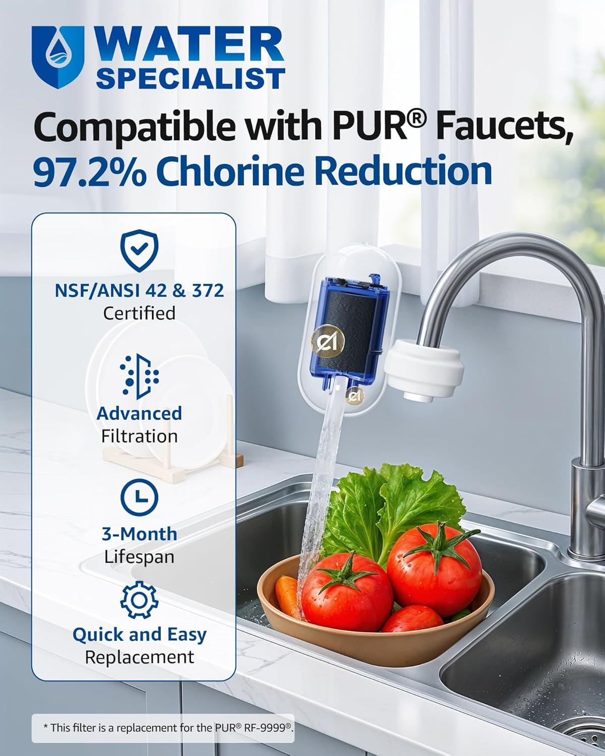 imageWaterspecialist NSF Certified Filter Replacement for Pur Water Filter Faucet PUR RF9999 Compatible with All Pur Faucet Mount Filtration Systems Pack of 3 Model No WS708A4 Count Pack of 1