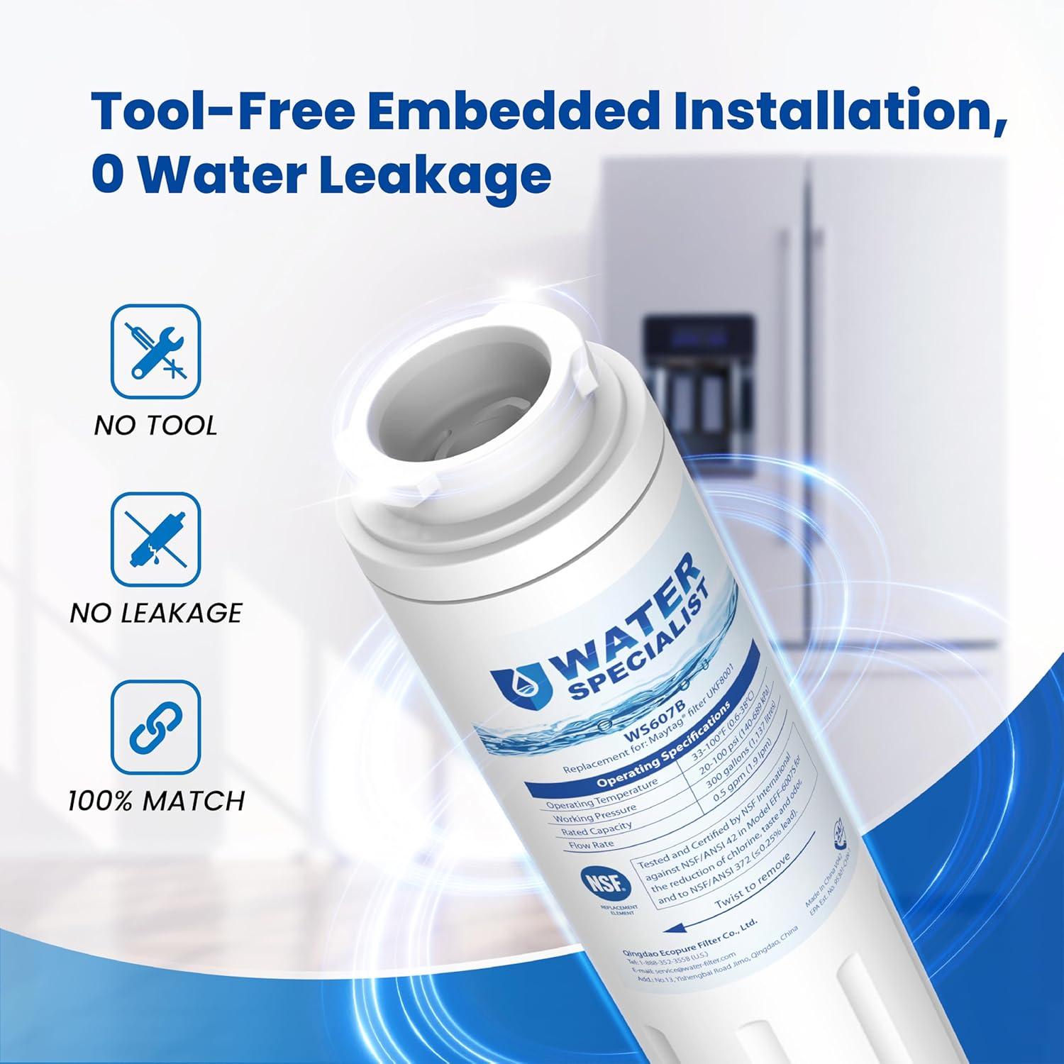 imageWaterspecialist UKF8001 Water Filter Replacement for EveryDrop Filter 4 Whirlpool EDR4RXD1 4396395 Wrx735sdbm00 Mfi2570fez Msd2651heb Krfc300ess01 Pack of 33 Count Pack of 1