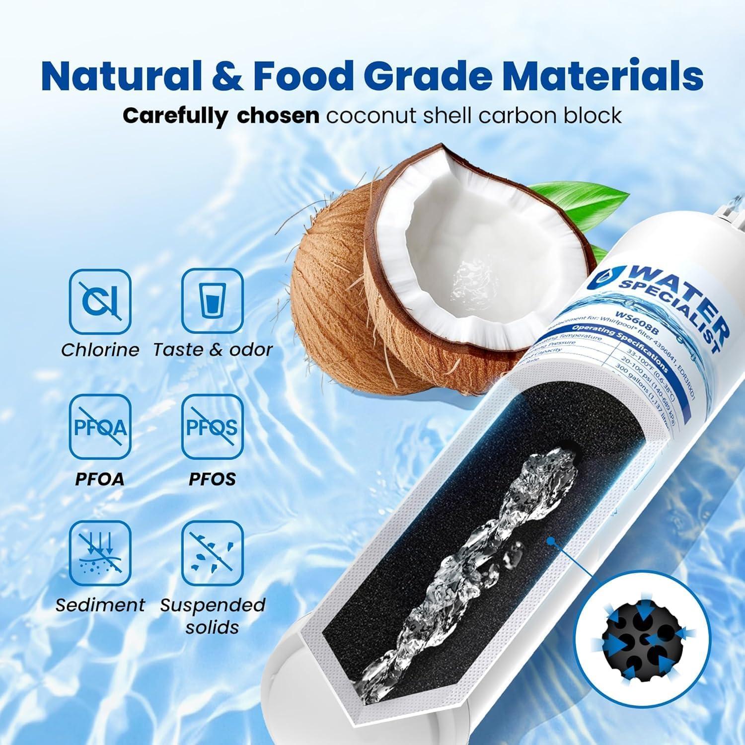 imageWaterspecialist WS608 Water Filter Replacement for Whirlpool EDR3RXD1 4396841 Everydrop Filter 3 4396710 Kenmore 469083 469030 Refrigerator Water Filter 3 Filters