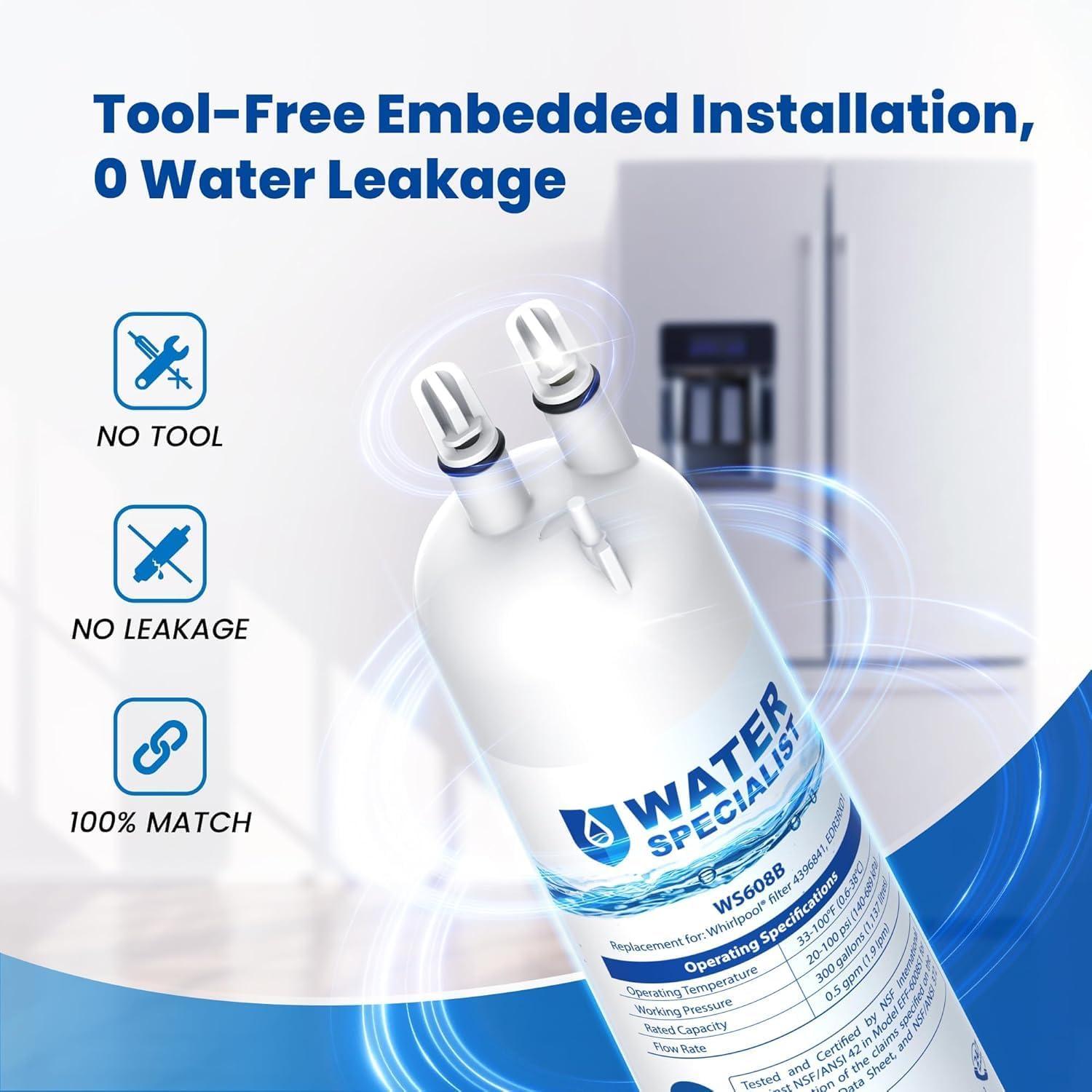 imageWaterspecialist WS608 Water Filter Replacement for Whirlpool EDR3RXD1 4396841 Everydrop Filter 3 4396710 Kenmore 469083 469030 Refrigerator Water Filter 3 Filters