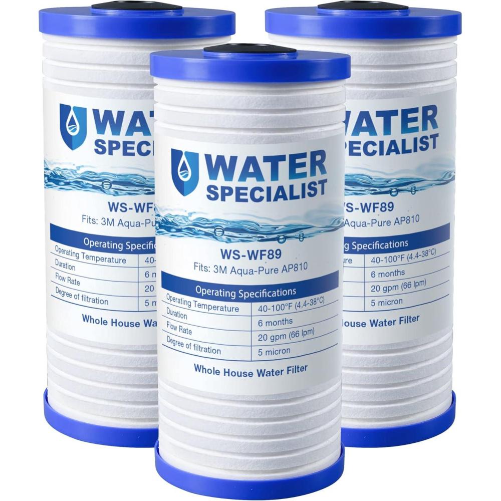 imageWaterspecialist AP810 Whole House Water Filter Replacement for 3M AquaPure AP810 AP801 AP811 Whirlpool WHKFGD25BB WHKFDWHBB 5 Micron 10quot x 45quot Well ampamp Tap Water Filter Pack of 3