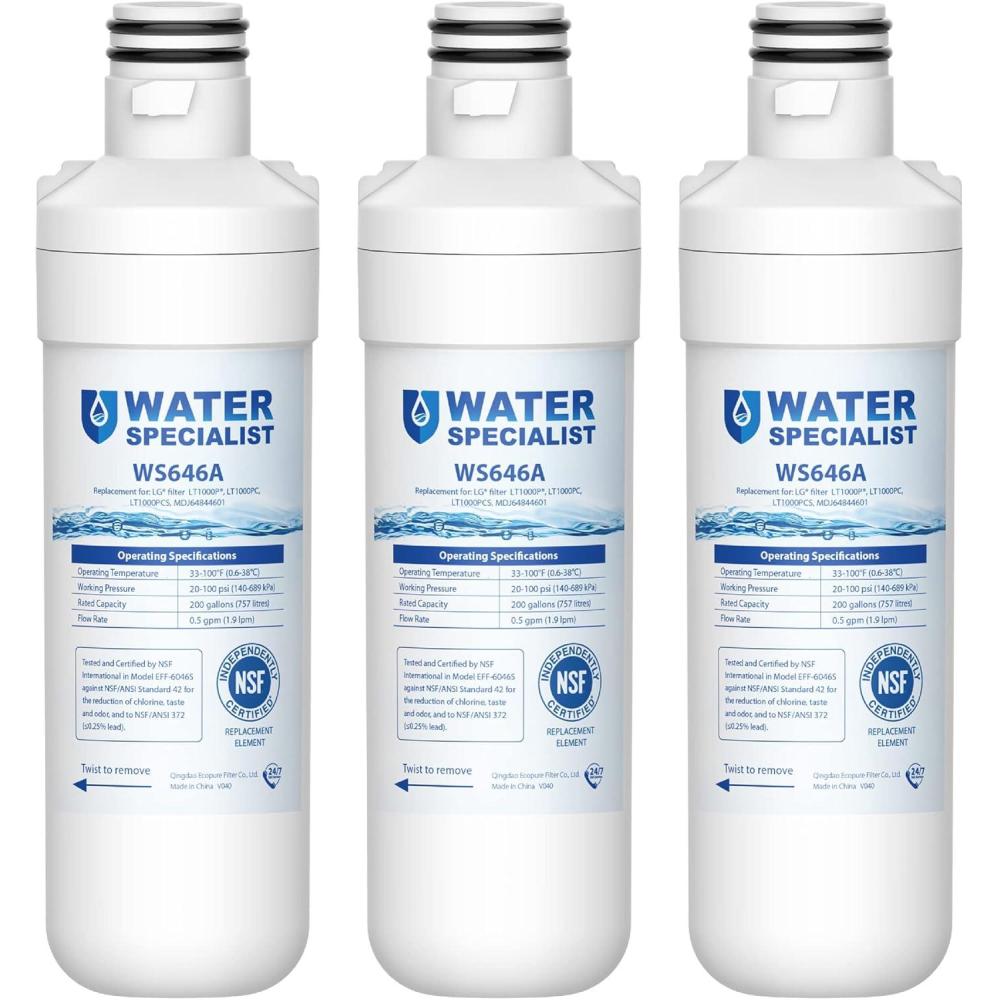 imageWaterspecialist LT1000PC ADQ747935 Replacement for LG LT1000P LT1000PCS LFXC24796S LMXS28626S LFXS26973S ADQ74793501 ADQ74793502 469980 9980 Refrigerator Water Filter Pack of 33 Count Pack of 1