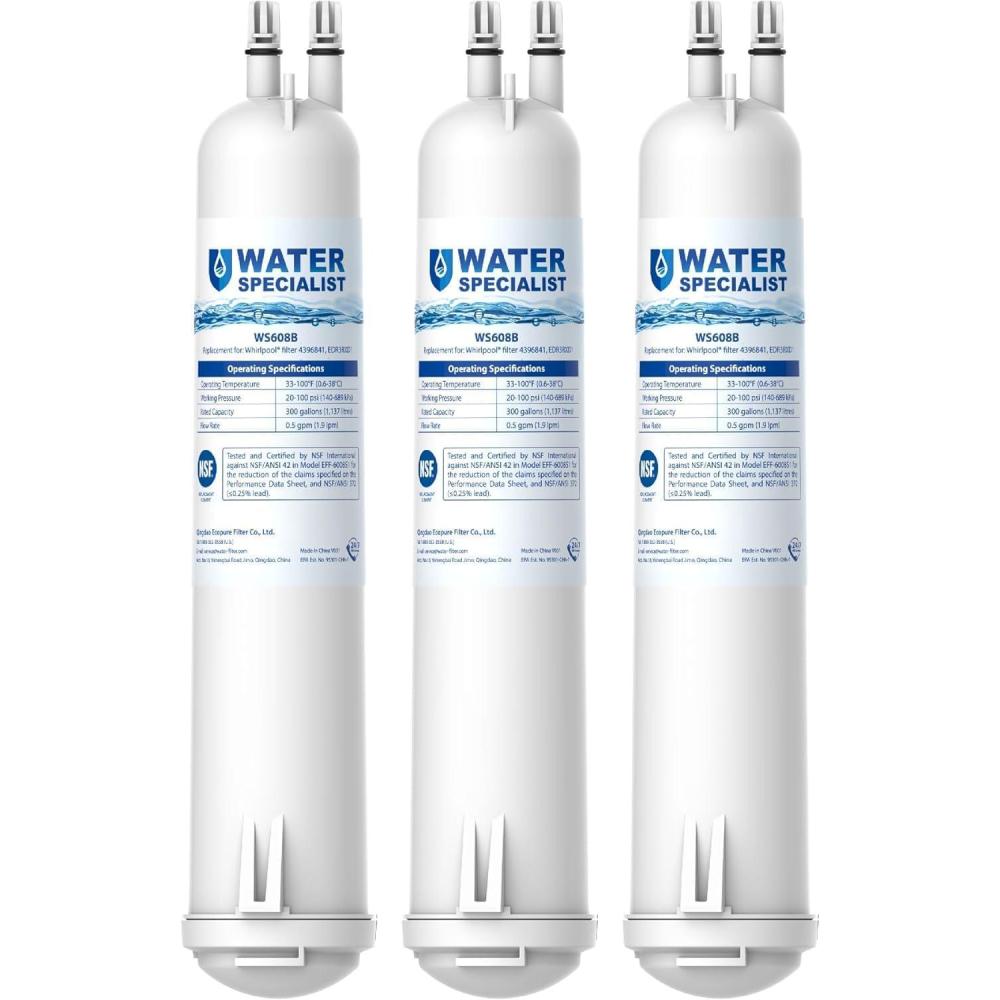 imageWaterspecialist WS608 Water Filter Replacement for Whirlpool EDR3RXD1 4396841 Everydrop Filter 3 4396710 Kenmore 469083 469030 Refrigerator Water Filter 3 Filters