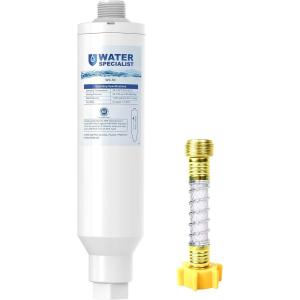 imageWaterspecialist RV Inline Water Filter NSF Certified Reduces Chlorine Bad Taste and Odor Rust Corrosion Sediments and Turbidity Dedicated for RVs 1 Pack Water Filter with Hose Protector
